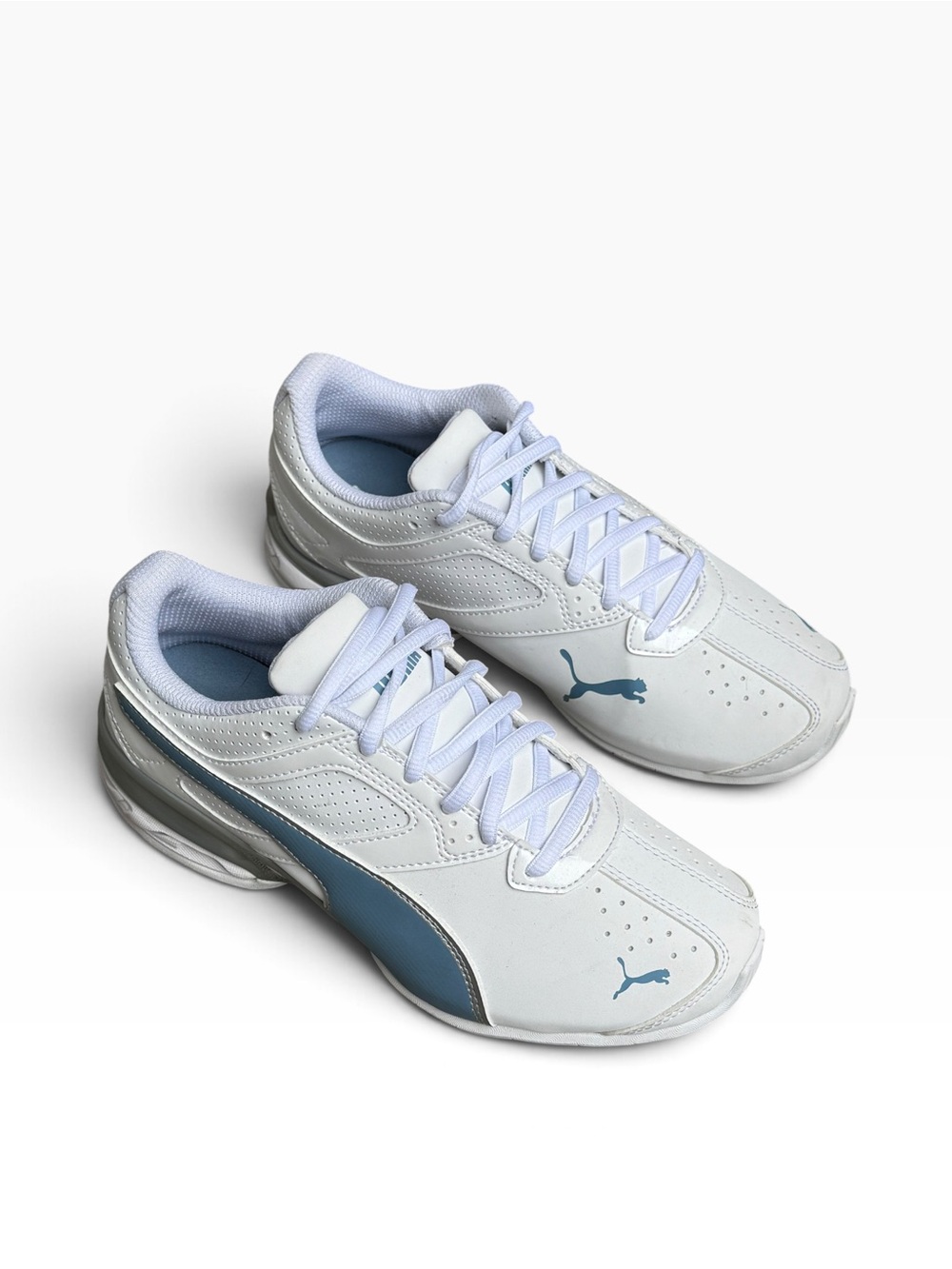Puma White Blue Leather Sneakers Shoes Women's Size 6 EU 36